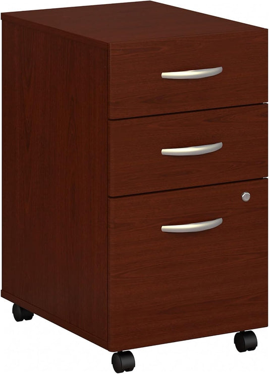 Bush Business Furniture Series C 3 Drawer Mobile File Cabinet in Mahogany, Assembled Office Storage Unit for Home or Commercial Spaces