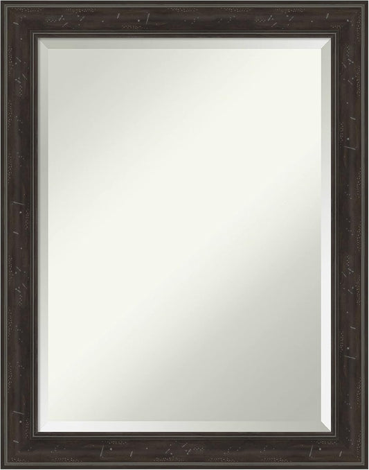 Amanti Art Brown Wall Mirror 28x22 Shipwreck Greywash Narrow Rectangle Bathroom Mirror for Wall Decor Living Room, Medium Traditional Frame, Hangs Horizonally and Vertically, Bathroom Decor, Beveled
