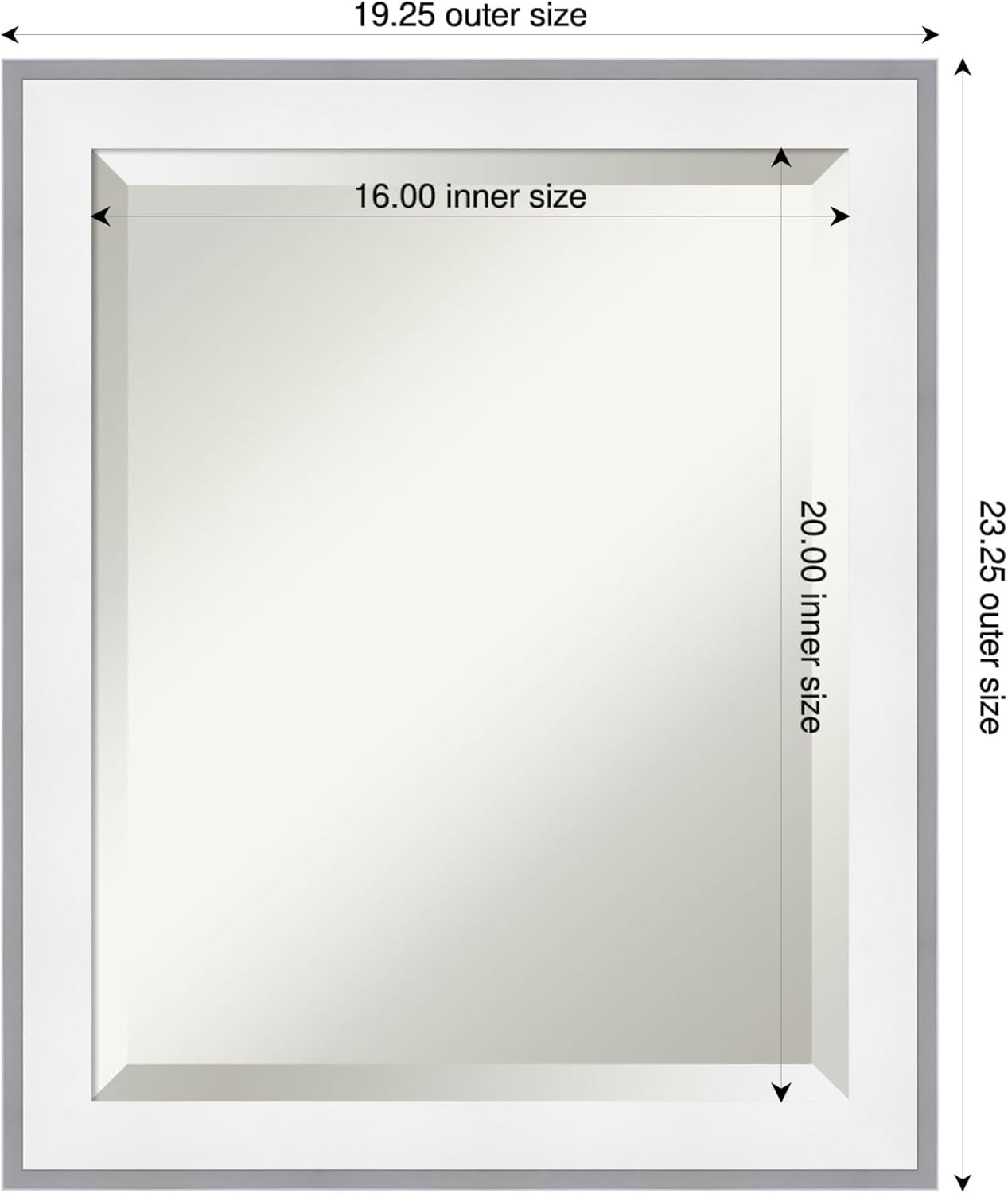 Amanti Art Bathroom Mirror for Over Sink, 23x19 Maya White Silver Rectangle Vanity Mirror, Small Modern Contemporary Frame, Hangs Horizonally and Vertically, Bathroom Wall Decor, Beveled Edge