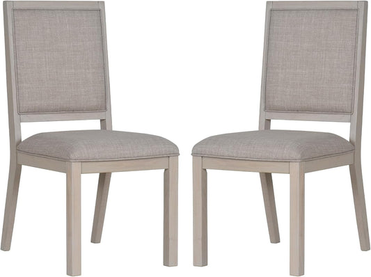 COLAMY Wooden Dining Chairs Set of 2, Mid Century Modern Upholstered Dining Chairs, 19 Inch Fabric Dining Room Chair with Back for Kitchen Dining Living Room Courtyard Waiting Leisure Area, Ivory