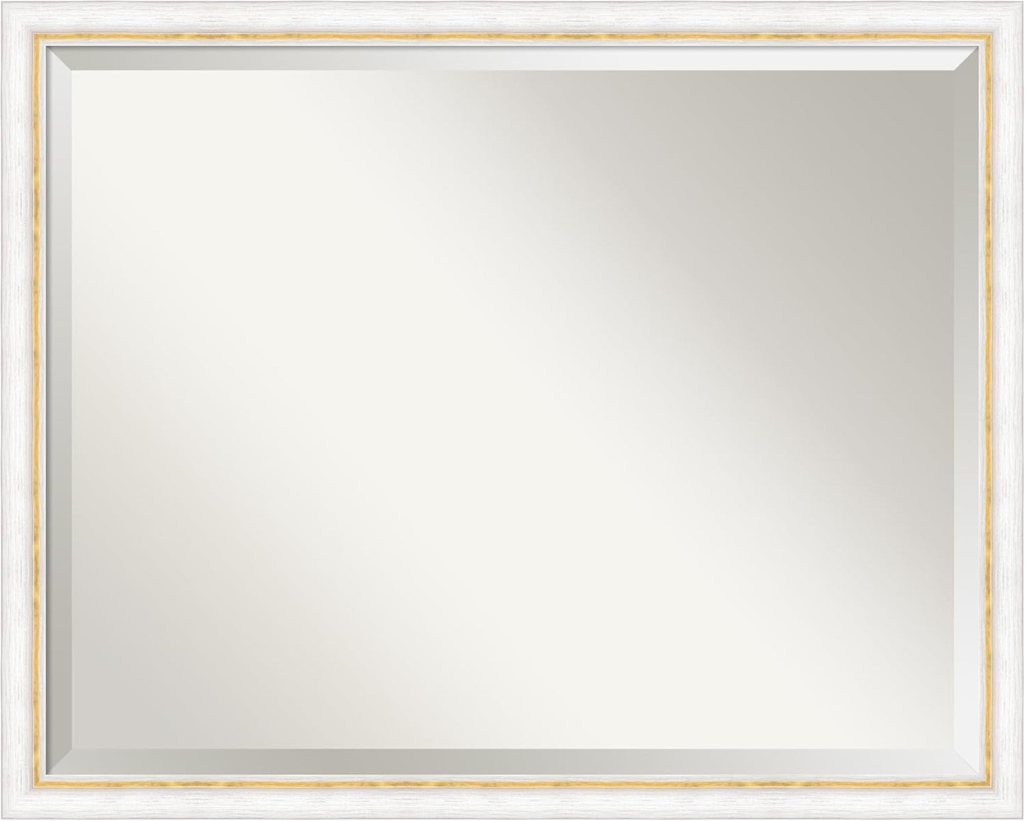 Amanti Art White Bathroom Mirror for Over Sink, 24x30 Morgan White Gold Rectangle Vanity Mirror, Large Modern Contemporary Wood Frame, Hangs Horizonally and Vertically, Bathroom Wall Decor, Beveled