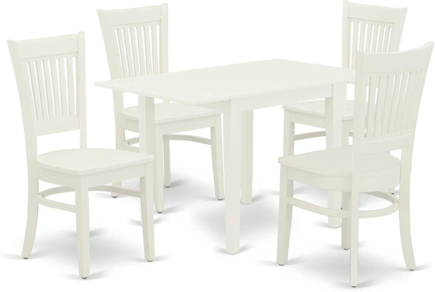 East West Furniture NDVA5-LWH-W 5 Piece Dining Table Set for 4 Includes a Rectangle Kitchen Table with Dropleaf and 4 Dinette Chairs, 30x48 Inch, Linen White