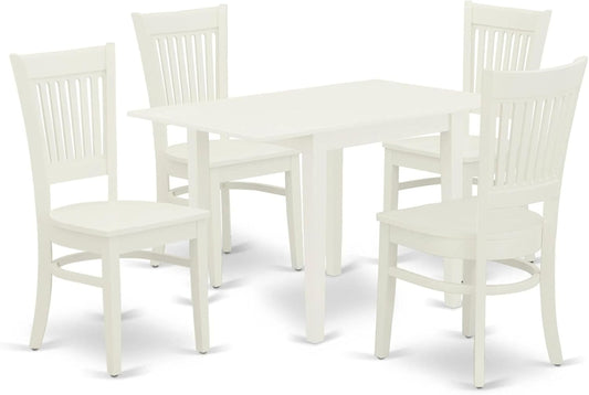 East West Furniture NDVA5-LWH-W 5 Piece Dining Table Set for 4 Includes a Rectangle Kitchen Table with Dropleaf and 4 Dinette Chairs, 30x48 Inch, Linen White