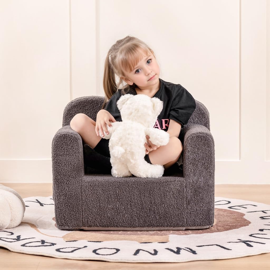 Tiita Kids Couch Plush Toddler Chair, Cloud-Like Glow in The Dark Kids Sofa Toddler Reading Chair with Washable Cover Carrying Handle, Convertible Children Sofa Chair for Girls and Boys