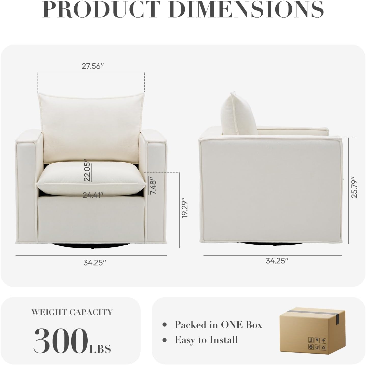 COLAMY Swivel Accent Chair Set of 2, 34 Inches Wide Upholstered Arm Chair with Plump Back Pillow, Modern Sofa Living Room Chair for Bedroom, Corner, Reading Nook-Beige