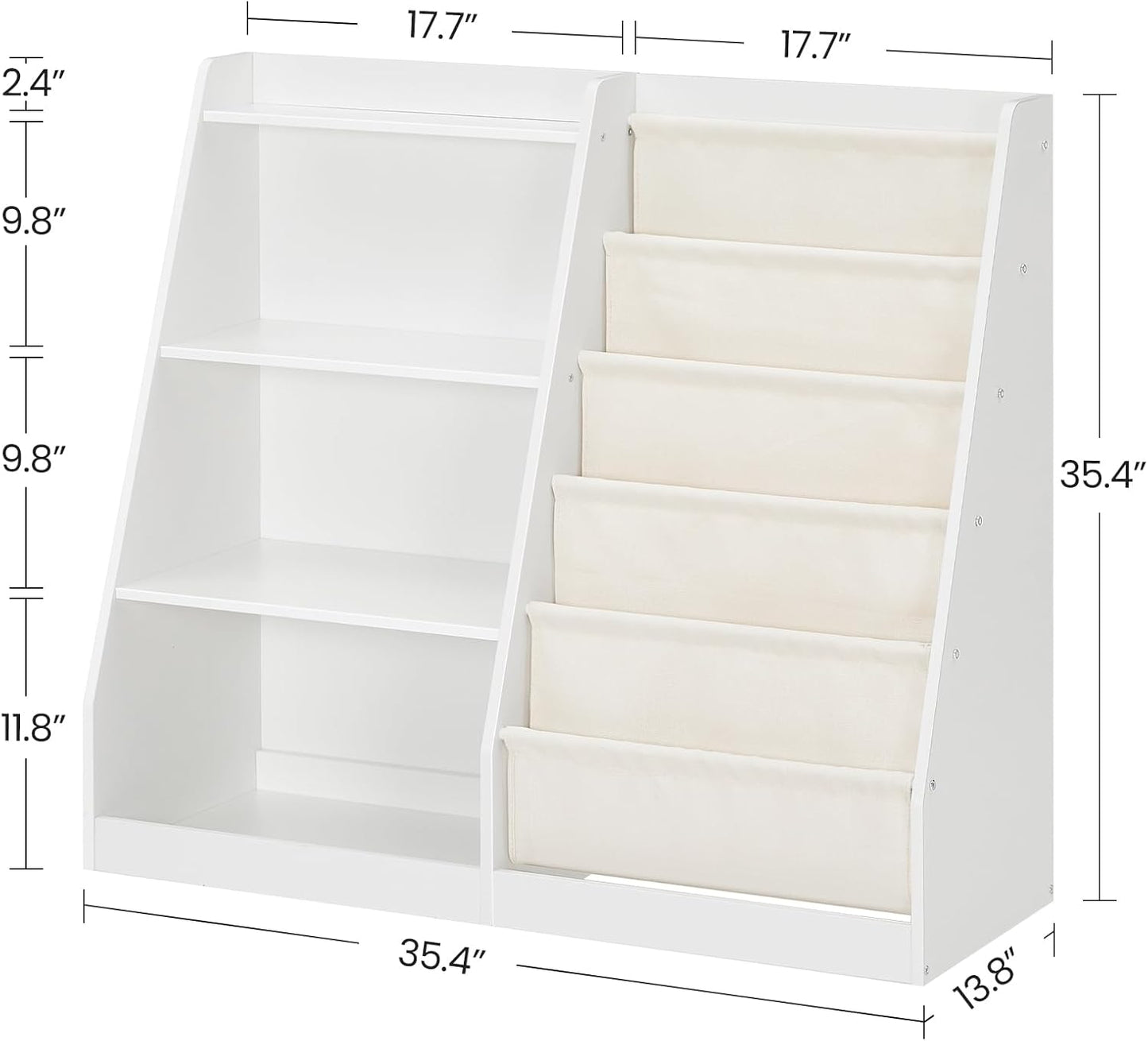35.4" Kids Bookshelf and Toy Storage, 6 Layer Fabric Toddler Bookshelf, Kids Toy Storage Organizer, Sling Kids Bookcase, for Playroom, Bedroom, Nursery, Classroom, White MCW05WT