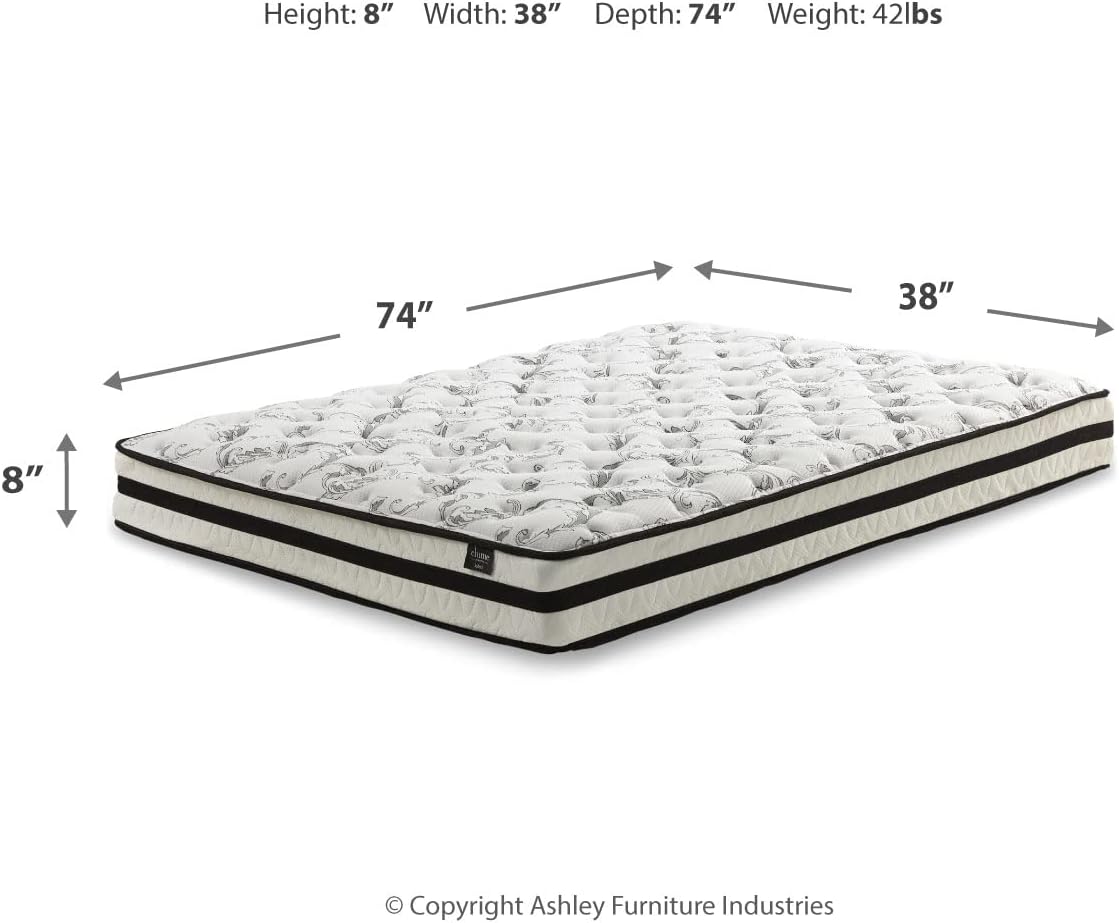 Signature Design by Ashley Twin Size Chime 8 Inch Medium Firm Innerspring Mattress with Pressure Relief Quilt Foam, Fiberglass Free, Mattress In A Box