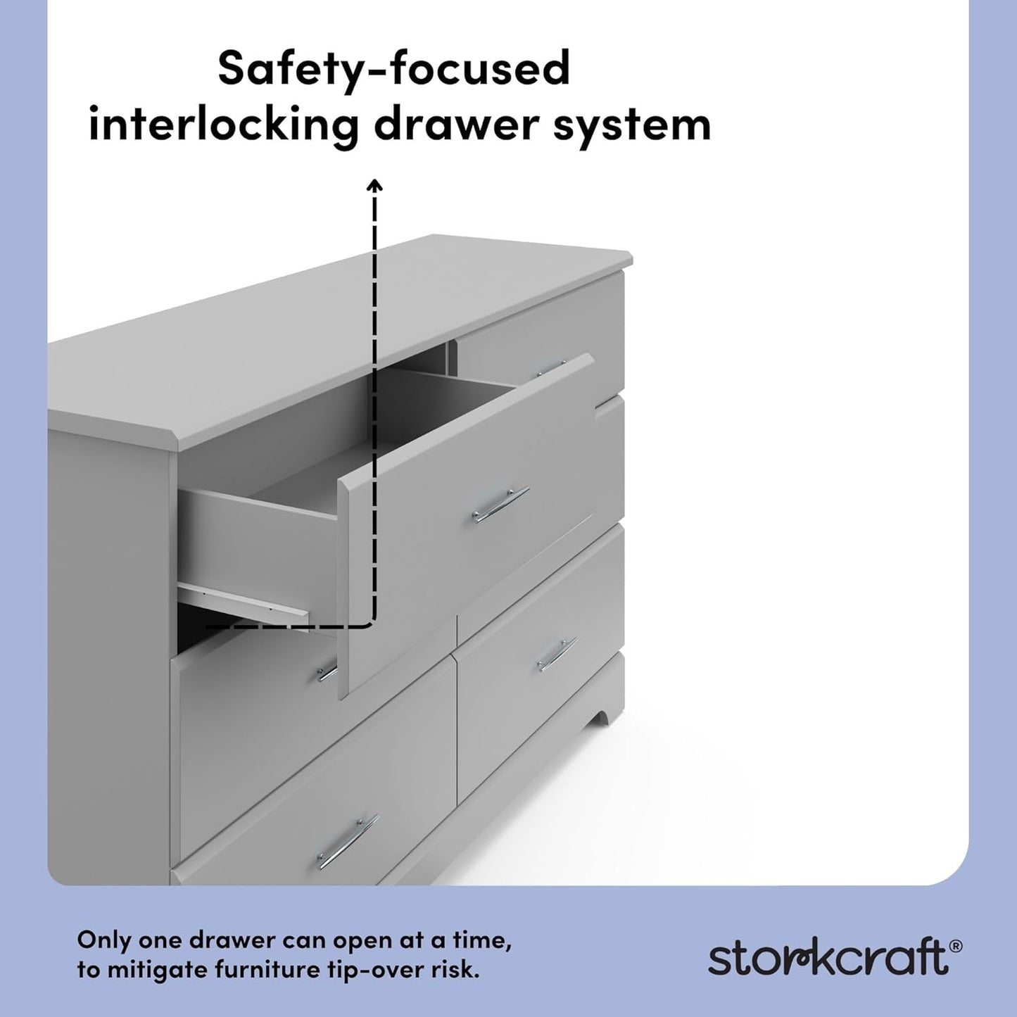 Storkcraft Brookside 6-Drawer Dresser (Pebble Gray) – GREENGUARD Gold Certified, Nursery & Kids Storage, Nursery Essentials, Kids Room Storage, Durable Bedroom Dresser