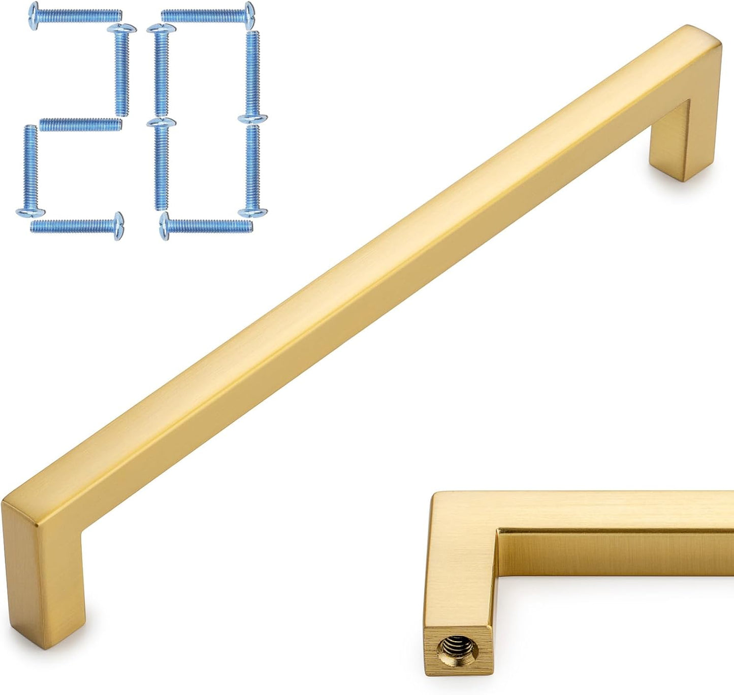 KOOFIZO 20-Pack Solid Square Bar Cabinet Handle - Brushed Gold Furniture Pull, 6.3 Inch/160mm Screwhole Distance for Kitchen Cupboard Door, Bedroom Dresser Drawer, Bathroom Wardrobe Hardware