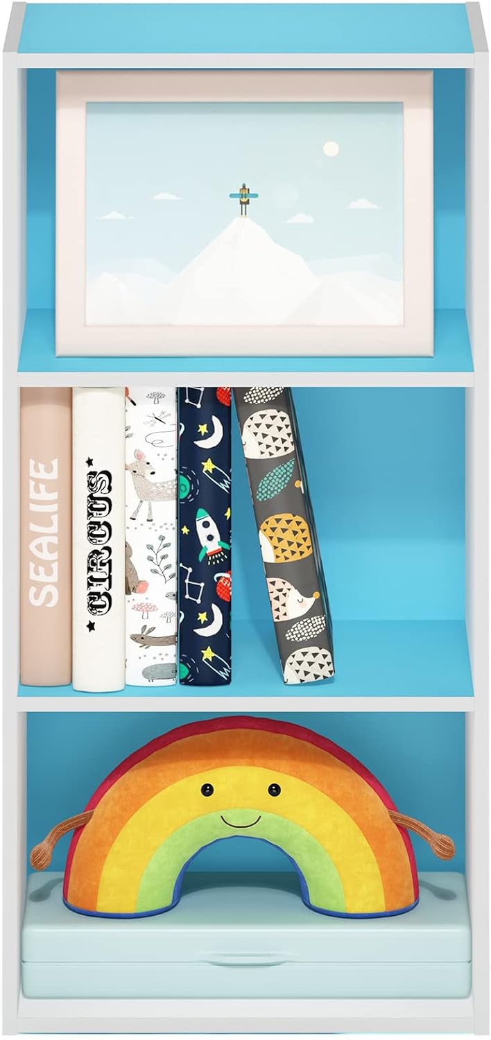 Furinno Luder 3-Tier Open Shelf Bookcase, Light Blue/White