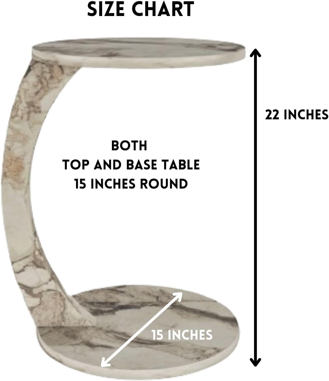 C Shaped End Table for Couch Small Places, Faux Marble White Space Saver Round Side Table for Sofa and Bedside with Wheels, Coffee and Snack Time Tray for Living Room (White Marble)