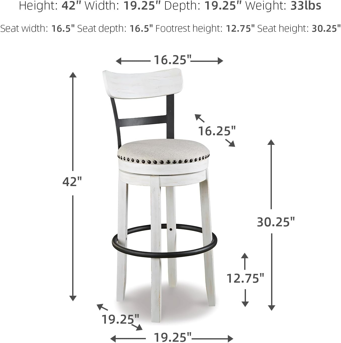 Signature Design by Ashley Valebeck 30" Modern Swivel Pub Height Barstool, Whitewash