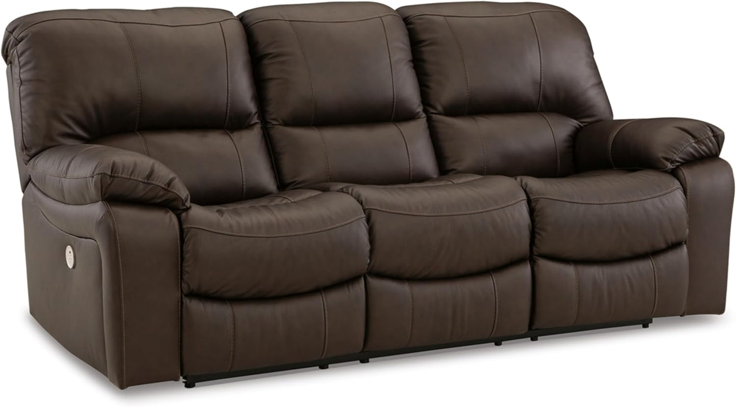 Signature Design by Ashley Leesworth Modern Leather Match Power Reclining Sofa with USB Ports, Dark Brown