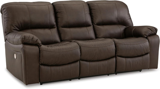 Signature Design by Ashley Leesworth Modern Leather Match Power Reclining Sofa with USB Ports, Dark Brown