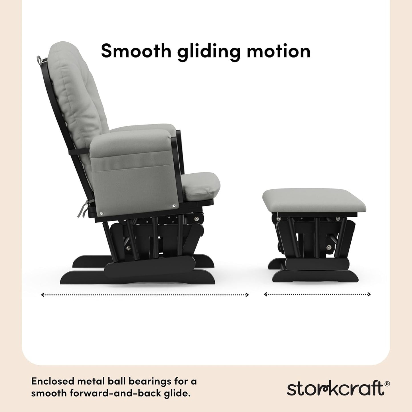 Storkcraft Premium Hoop Glider & Ottoman (Black with Light Gray) — GREENGUARD Gold Certified, Wood Craftsmanship, Convenient Storage Pockets, Smooth-Gliding Chair for Nursery, Multi-Award-Winning