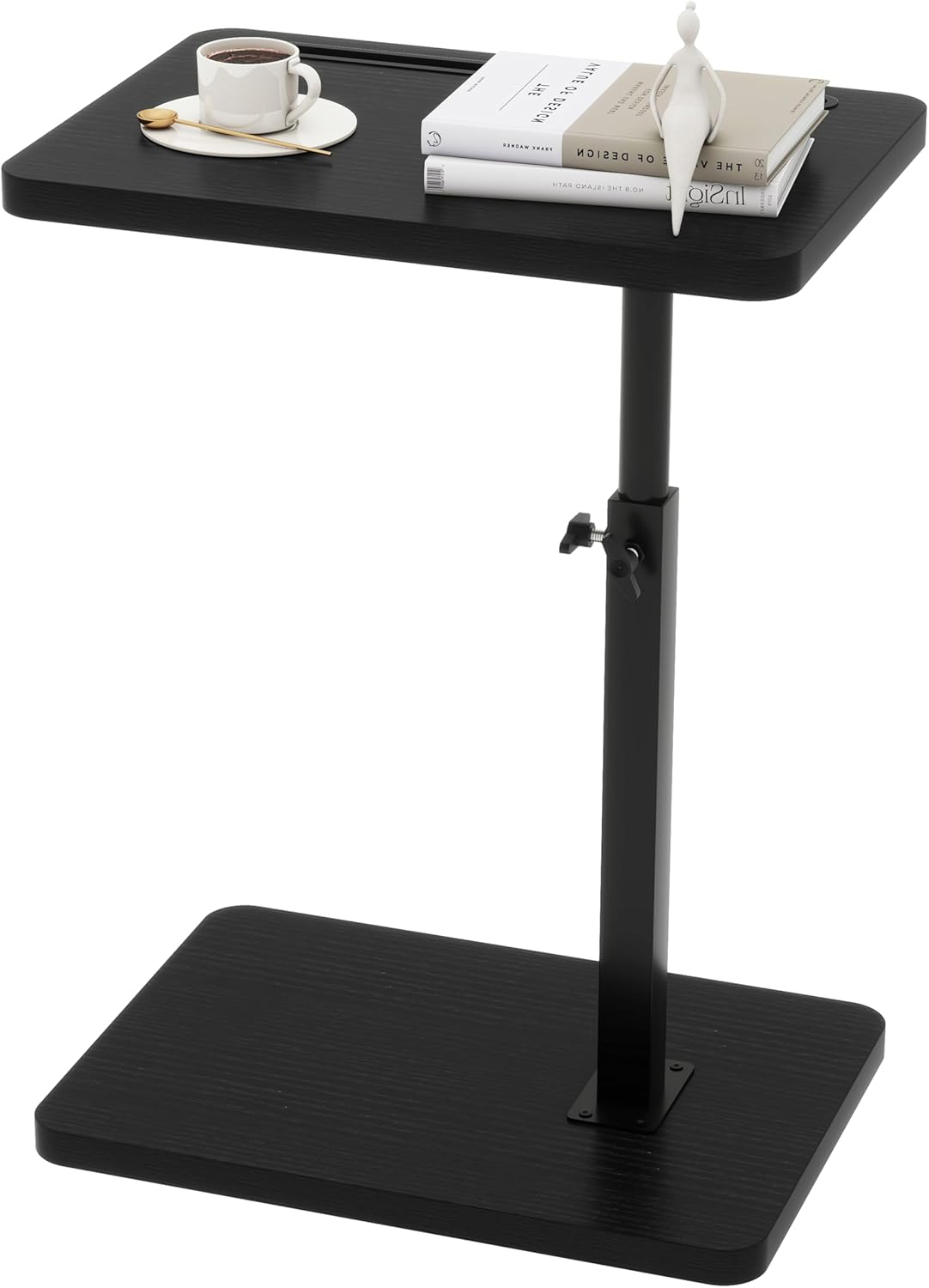 IBUYKE Tray Table for Couch, 360° Swivel Height Adjustable End Table for Small Spaces, with Phone & Tablet Slot, Modern Small Coffee Snack Table for Sofa/Bed, Black UTVT003B