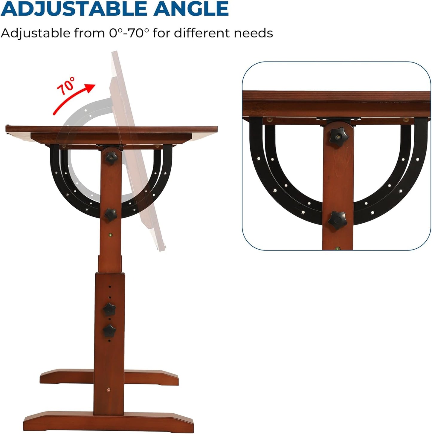 VISWIN Wood Drafting Table for Adults, 24'' x 35" Drawing Table with Adjustable Height & Angle for Art Studio, Solid Pine Wood Artist Desk for Drawing, Drafting, Writing, Reading, Sketching