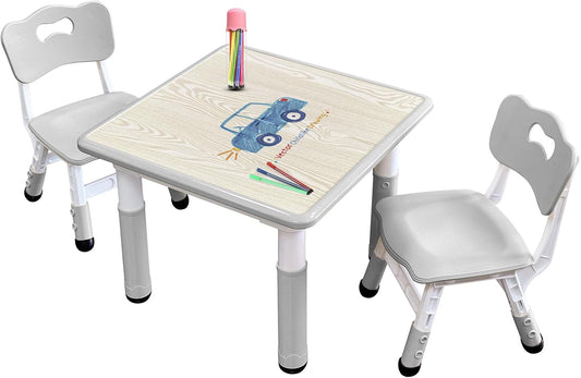 Kids Table & Chair Set with Adjustable Toddler-Safe Non-Slip Legs, Activity & Graffiti-Proof Desktop Ages 3-12