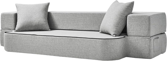 2-in-1 Folding Sofa Bed with Pillows - Folding Chair Floor Couch & Sleeping Mattress - Washable Cover & Memory Foam Sleeper Chair for Living Room/Guest Room/Apartment/Loft, Light Gray, Twin XL