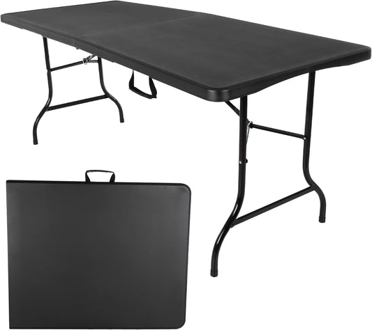 Everyday Home Folding Table - Lightweight Portable Folding Desk - 6-Foot-Long Plastic Table for Camping, Playing Cards, Parties, and Dining (Black)