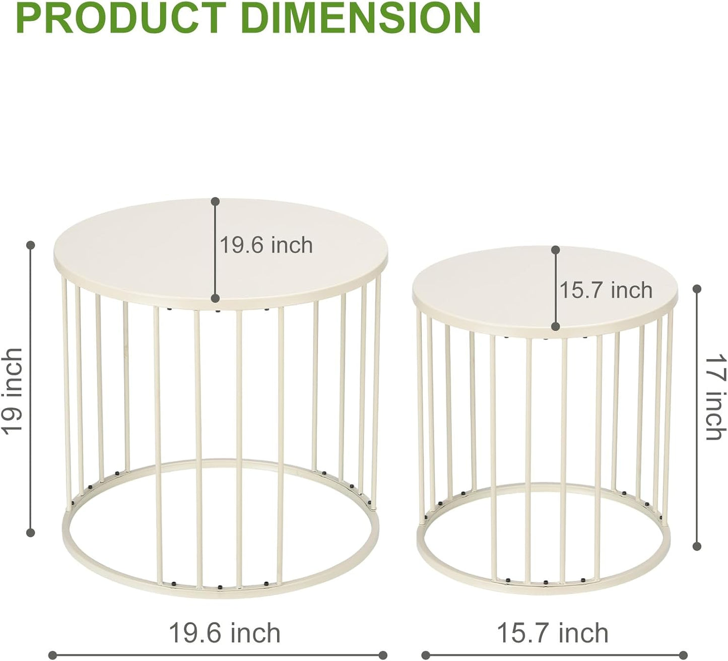 SUNNYPARK Outdoor Side Table Set of 2, Metal Circle Accent End Tables for Balcony Backyard Garden Indoor Living Room, Durable Black Nesting Coffee Tables, 20”+16” Dia