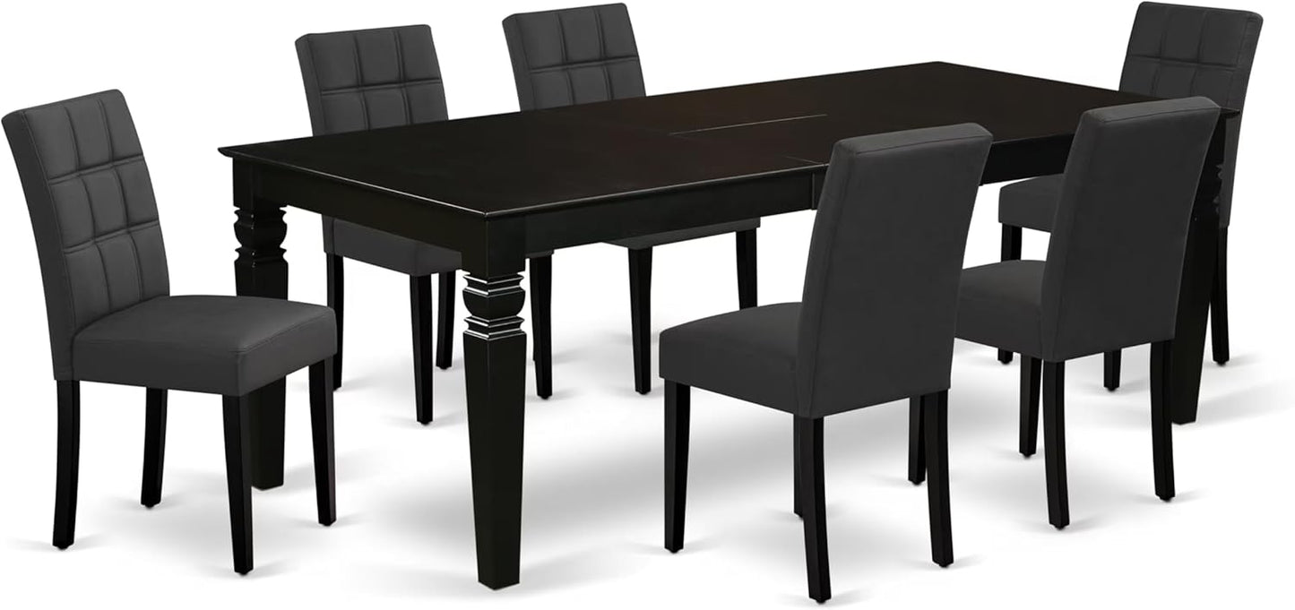 East West Furniture LGAS7-BLK-12 7 Piece Dinner Table Set Contain A Dining Table and 6 Dark Gray Polyester Fabric Person Chairs with Stylish Back- Black Finish