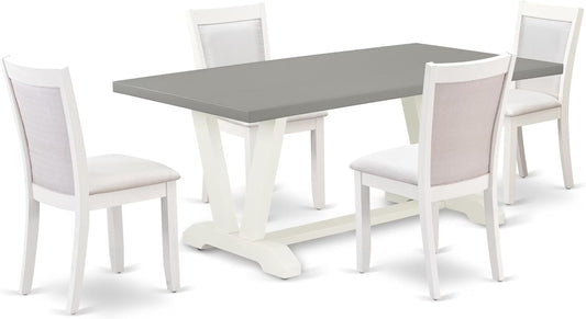 East West Furniture V097MZ001-5 5 Piece Dining Room Table Set Includes a Rectangle Dining Table with V-Legs and 4 Cream Linen Fabric Upholstered Parson Chairs, 40x72 Inch, Multi-Color