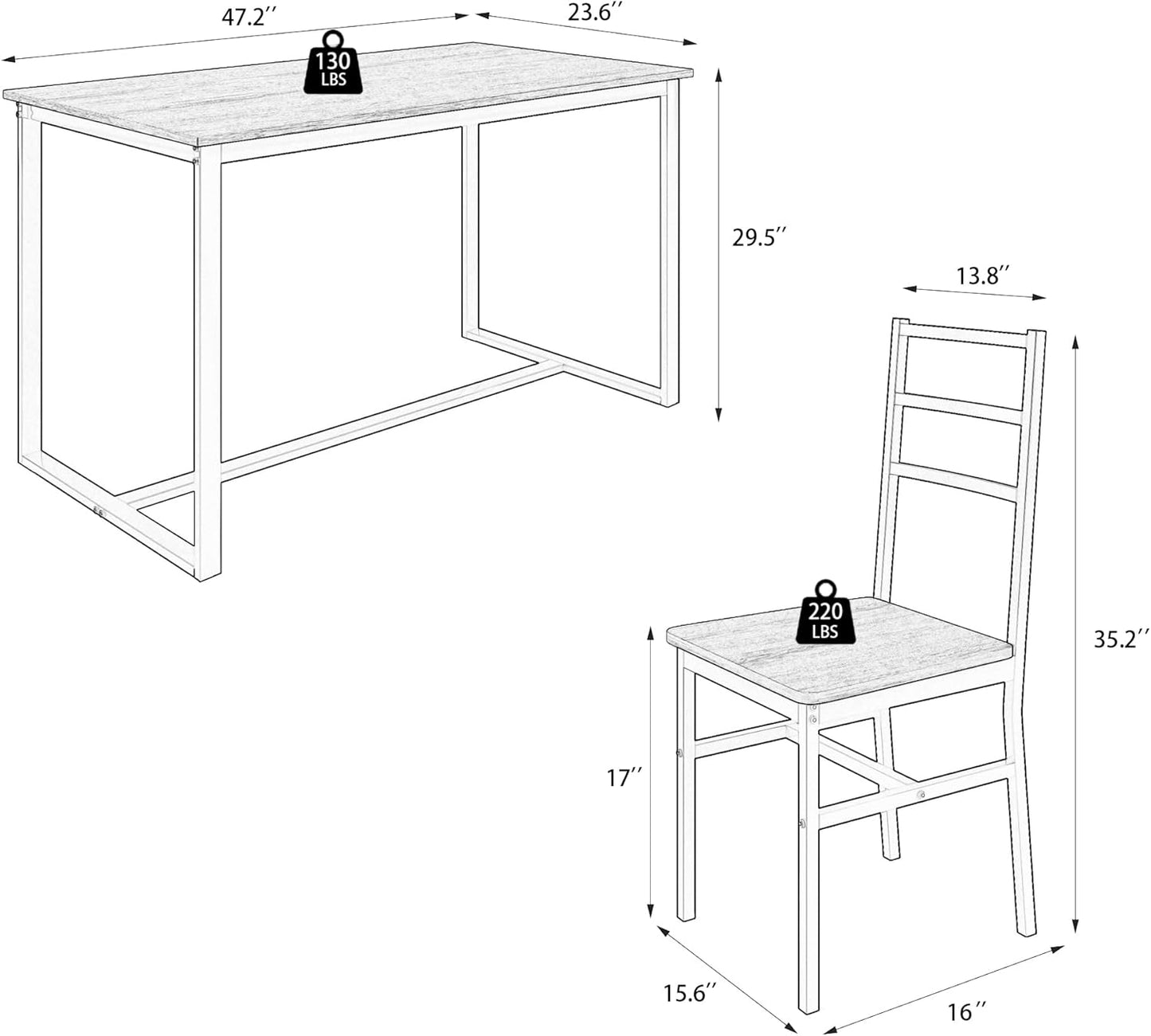 Ball & Cast 5 Pieces Dining Table Set with 4 Chairs,Kitchen Table and Chairs for 4 W/ 47.2" Rectangle Desk,Living Room Furniture W/Backrest,for Small Space,Beige