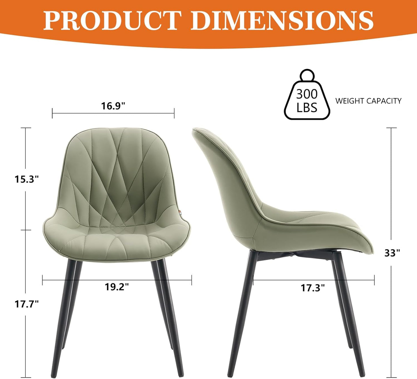 Rowill Dining Chairs Set of 2 - Upholstered Faux Leather Kitchen Chairs with Soft Cushion Backrest, Sturdy Metal Legs & Non-Slip Pads, Perfect Modern Design for Home Dining Room, Kitchen, Olive Green