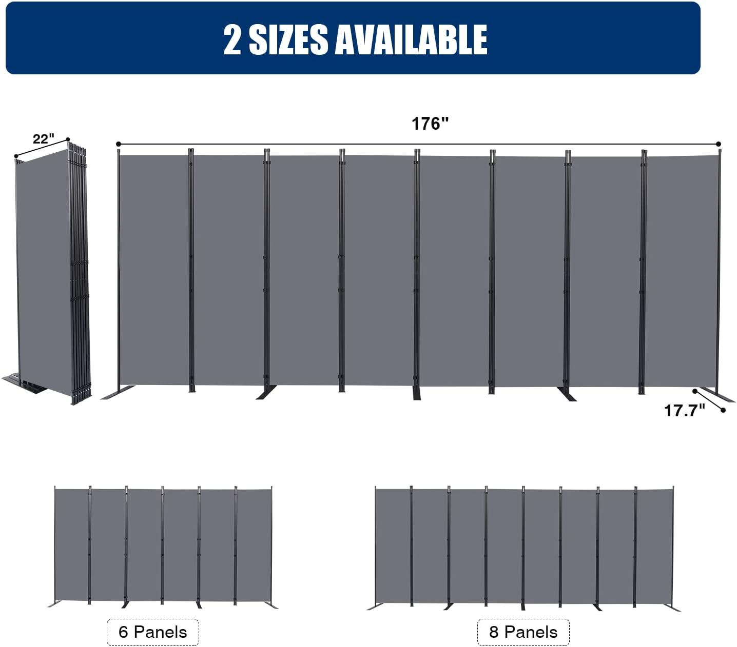 Room Divider and Folding Privacy Screens， 8 Panel Wide Room Divider Wall Screen for Room Separtition, Partition Room Dividers Fabric Panel Wall Dividers Freestanding for Office, Bedroom, Studio Dorm