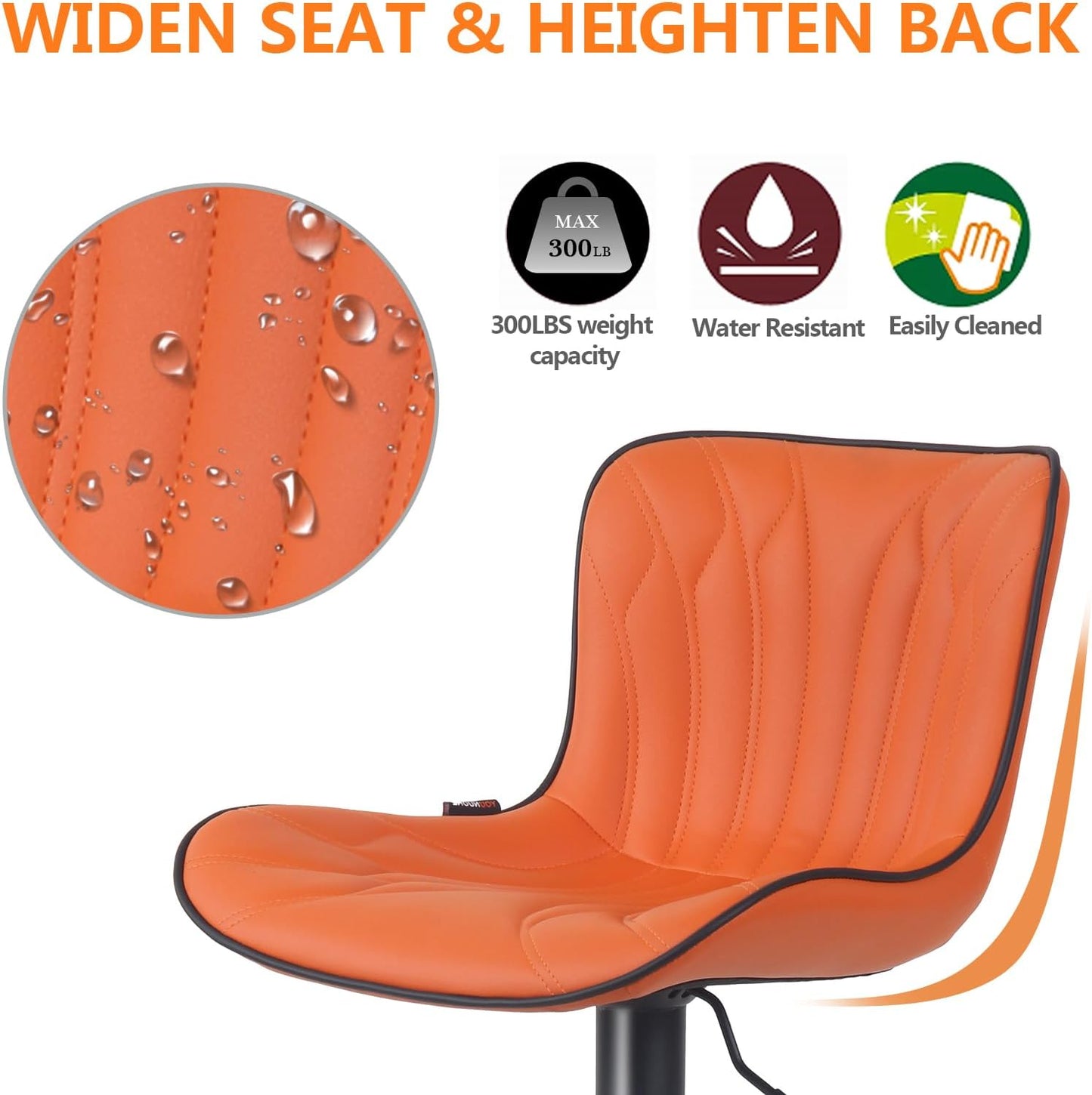 YOUNIKE 3 Orange Bar Stools Modern Swivel Counter Height Bar Chair with Back Adjustable Kitchen Island Faux Leather Padded Barstools taburetes de bar Breakfast sillas para barra de cocina 3PCS