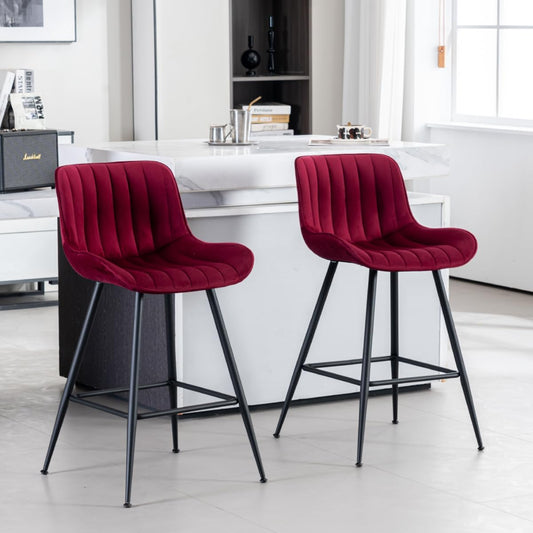 Bar Stools Set of 2 - Burgundy Counter Height Bar Stools Velvet Fabric Upholstered Bar Stools 24 Inches Seat Height Barstools with Backs Bar Chairs for Kitchen Island (Burgundy).