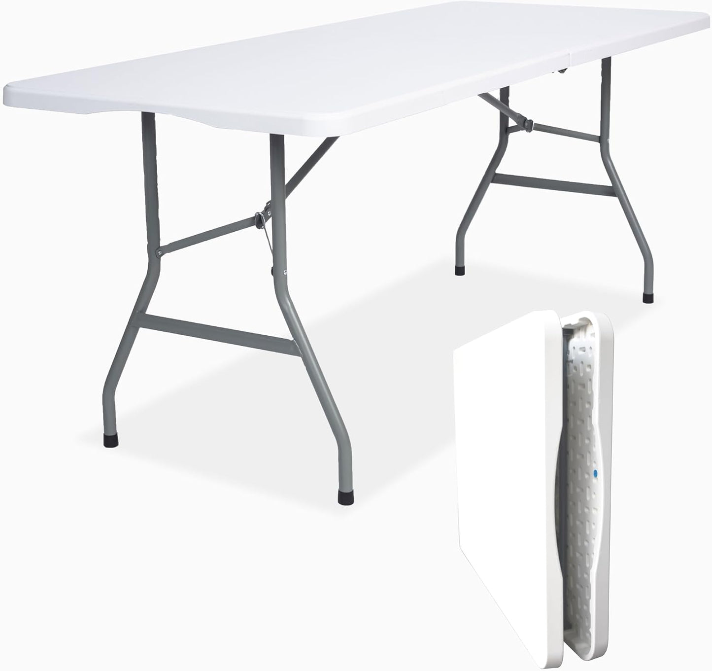 Folding Table 6 FT Lightweight Portable Plastic Fold-in-Half Utility Foldable Table suitable to hold large, Plastic Dining Indoor Outdoor for Camping, Picnic and Party, White(27.5"D ×70.8"W ×29.1"H)