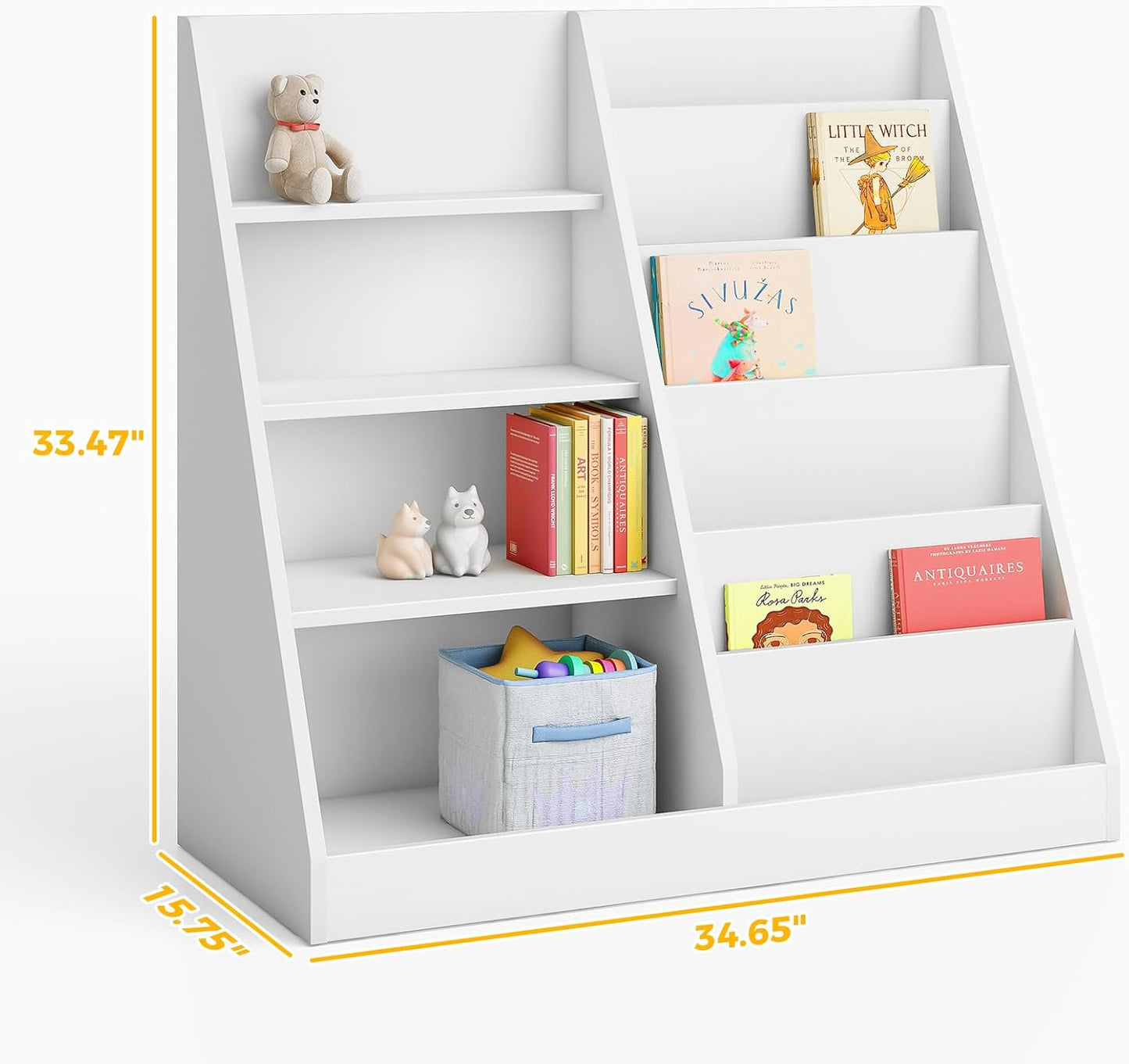 Tatub 6 Tier Kids Wooden Bookshelf and Toy Storage, Children Toy Organizer with Book Shelves, Toddler BookRack Baby Bookcase for Nursery, Playroom and Classroom, White