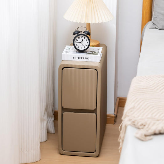 Narrow Nightstand, Solid Wood Night Stand for Small Spaces, Couch, Khaki Color 7.87in Wide