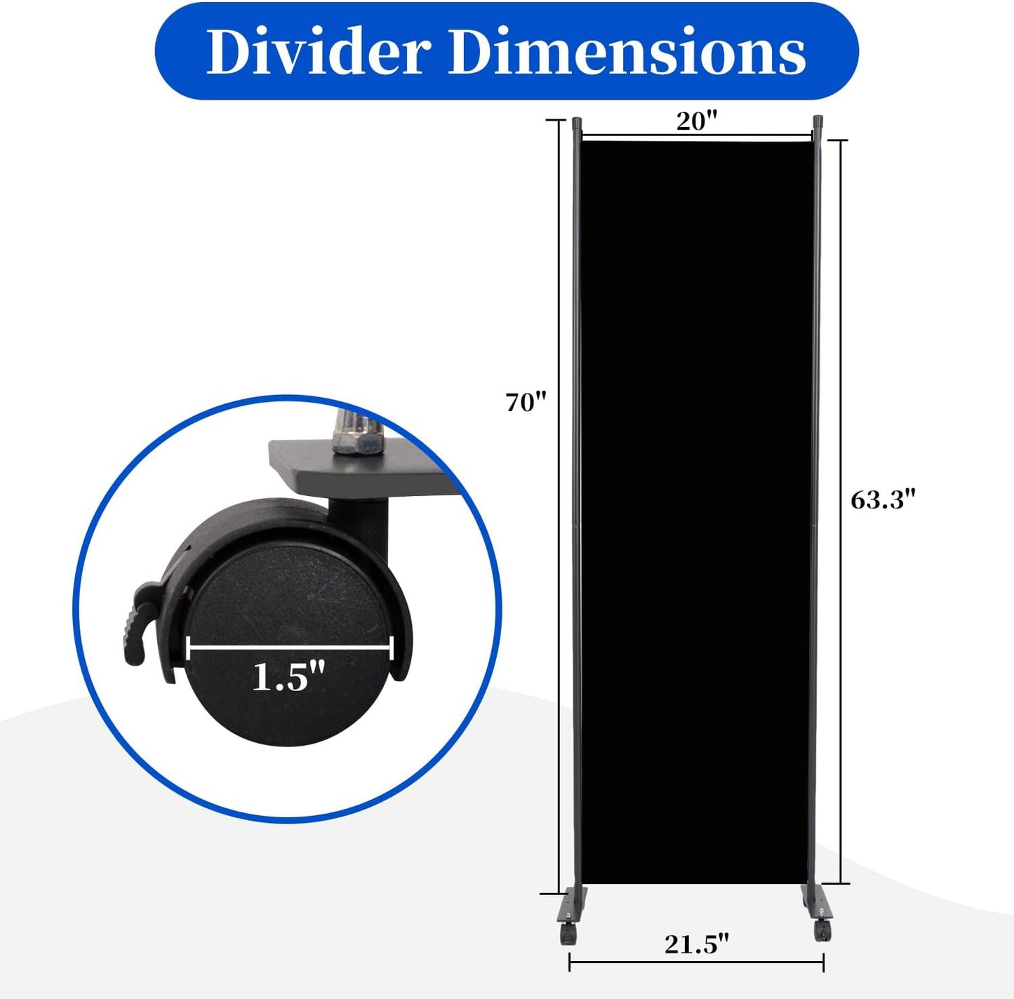 Room Divider 6FT Room Partition with Lockable Wheels, (Thicked Metal Base) Room Dividers, Freestanding Indoor Folding Privacy Screens, Portable Fabric Wall Divider for Room Separation, Black