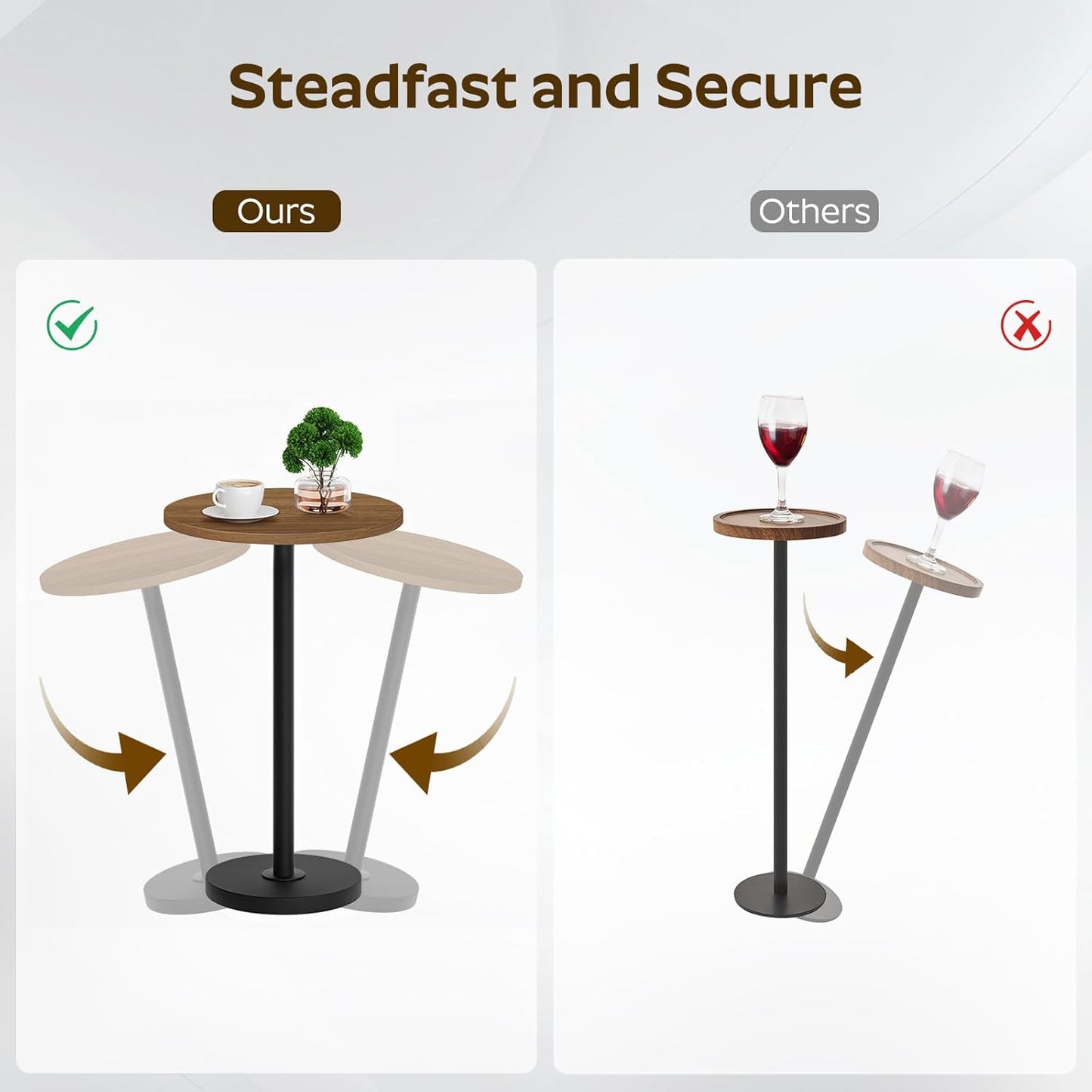 Round Side End Table for Small Spaces, Pedestal Style Martini Drink Side Table in Living Room, Bedroom, Dormitory, Walnut and Black ET30BH