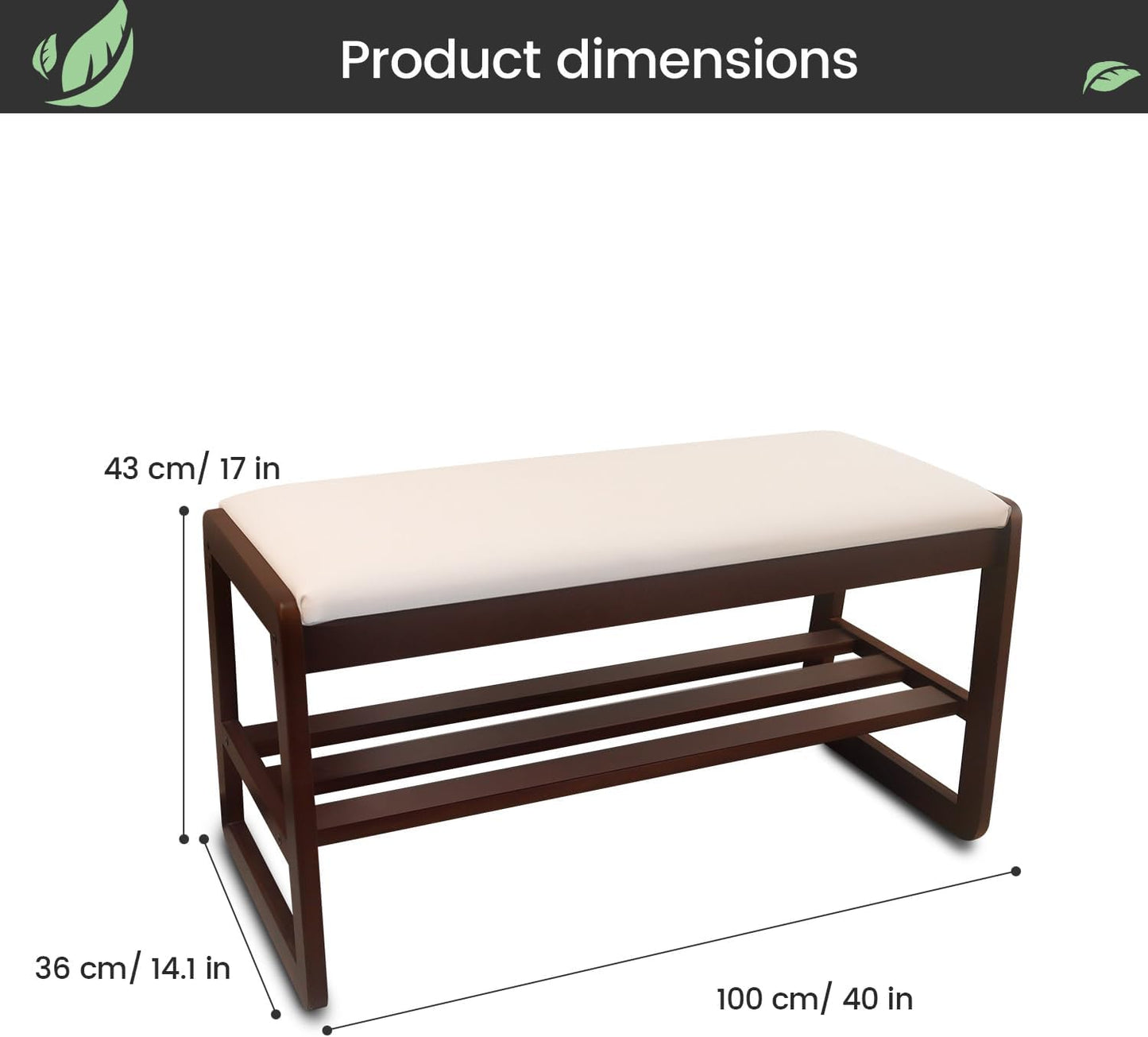 Solid Wood Shoe Rack, 2 Tier Shoe Storage Bench with Cushion Seat, 10 Pair Shoe Organizer for Entryway, Walnut, 39 Inch