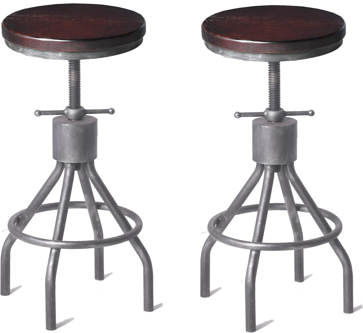Diwhy Industrial Vintage Kitchen Counter Height Adjustable bar Stool,Farmhouse French Stylish Kitchen Stool,Swivel Bar Stool,Solid Wood Metal Stool,Easy Installation,Fully Welded Set of 2 (Silver)