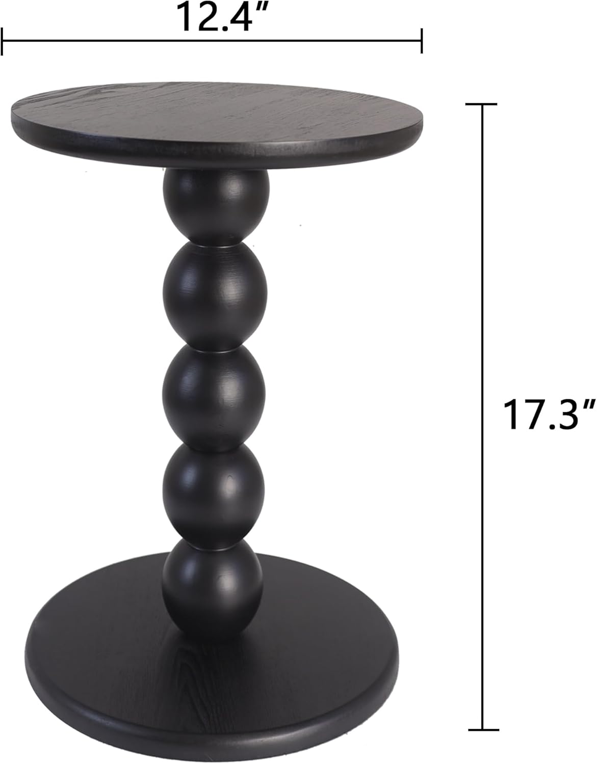 Round Wooden Side Table with Stacked Ball Pedestal Base, Accent Nightstand for Living Room, Bedroom, Corners (Black)