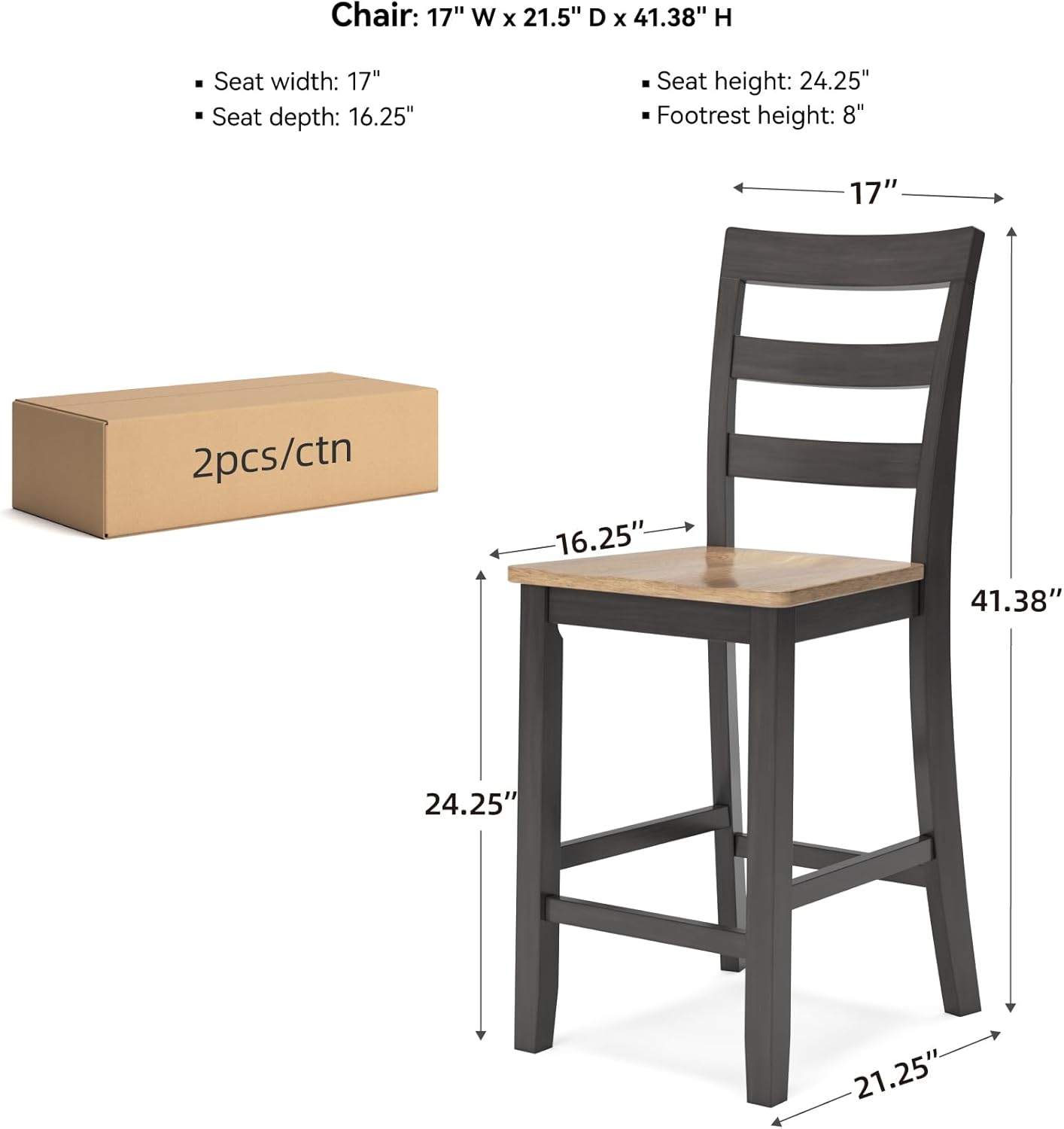 Signature Design by Ashley Gesthaven Solid Wood Frame Counter Height Barstool, Set of 2, Natural/Brown