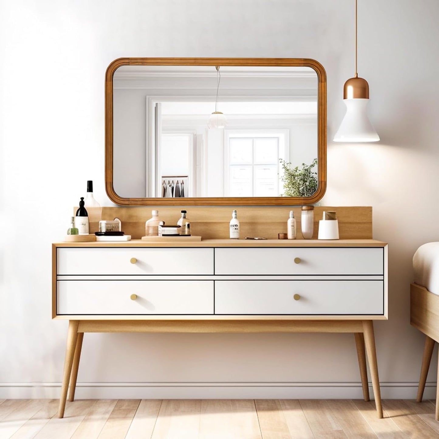 WallBeyond Wood Mirrors for Bathroom, 30x40 Inch Wooden Frame Wall Mirror Farmhouse Wall Mounted Rectangle Mirror for Vanity (Horizontal/Vertical)