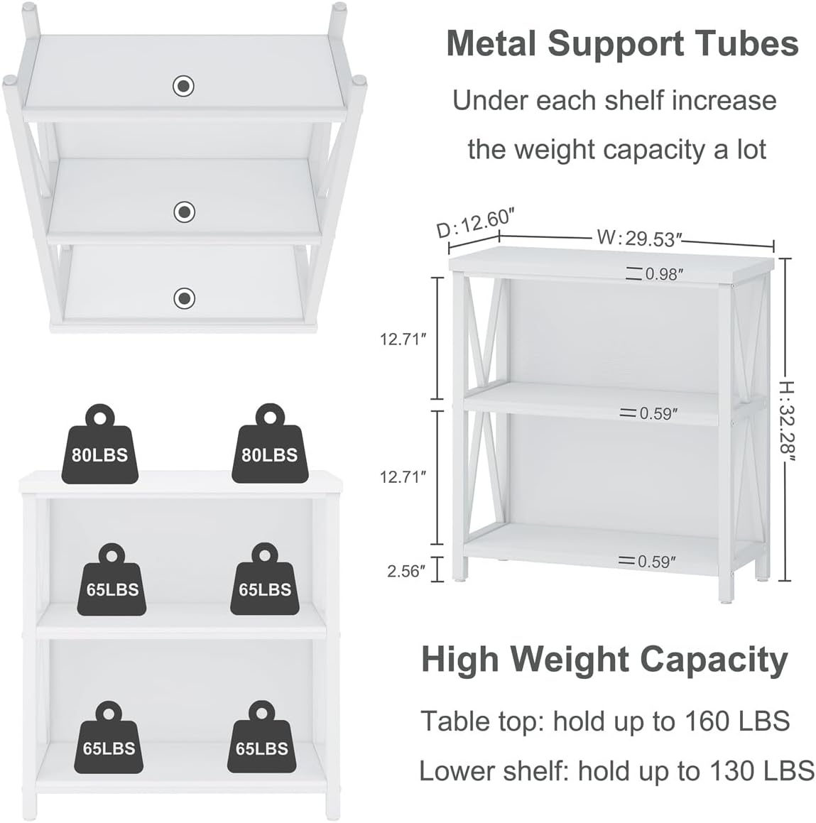 FATORRI Small Bookshelf for Small Space, Short Rustic Low Bookcase, Modern Wood and Metal Book Shelf and Narrow Book Case for Living Room, Hallway (White Oak)
