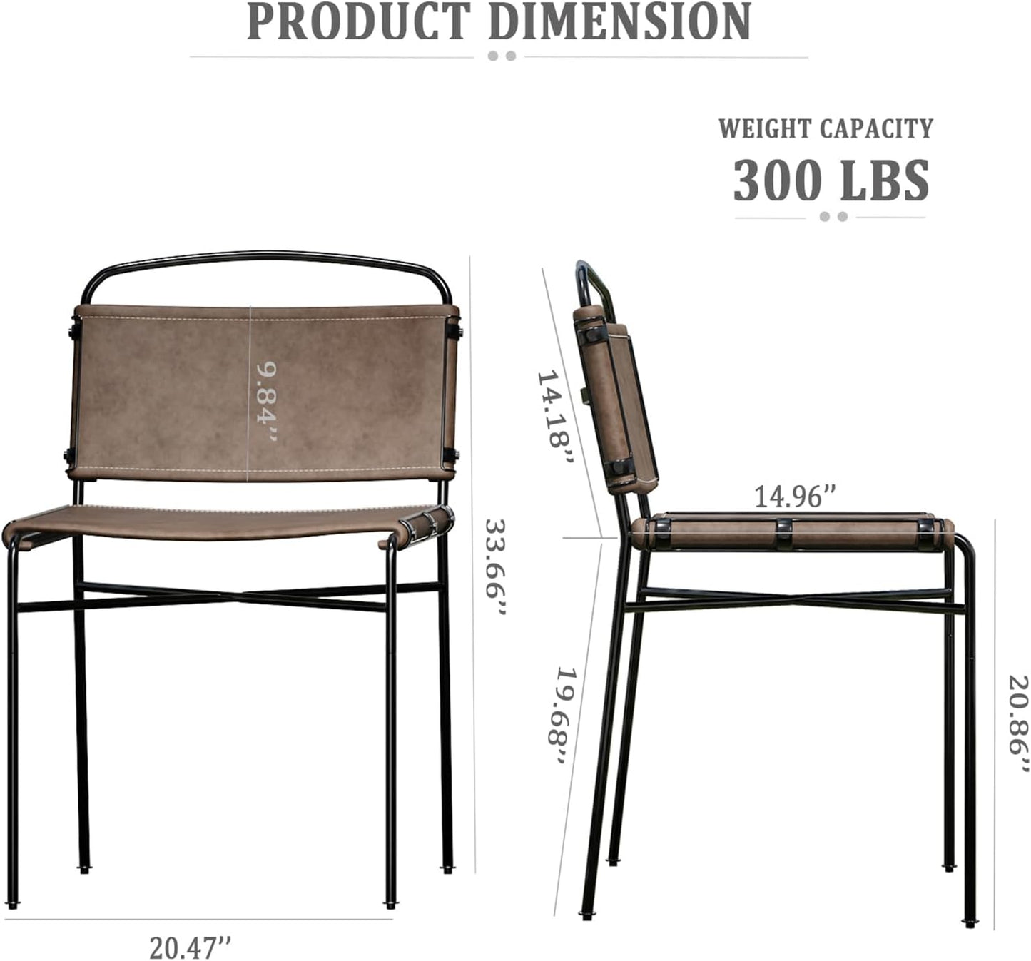 Mid-Century Modern Dining Chairs Set of 2, Brown PU Faux Leather Dining Chair Armless Dining Room Chairs with Black Metal Legs, High-End Stylish Kitchen Restaurant Dining Chairs