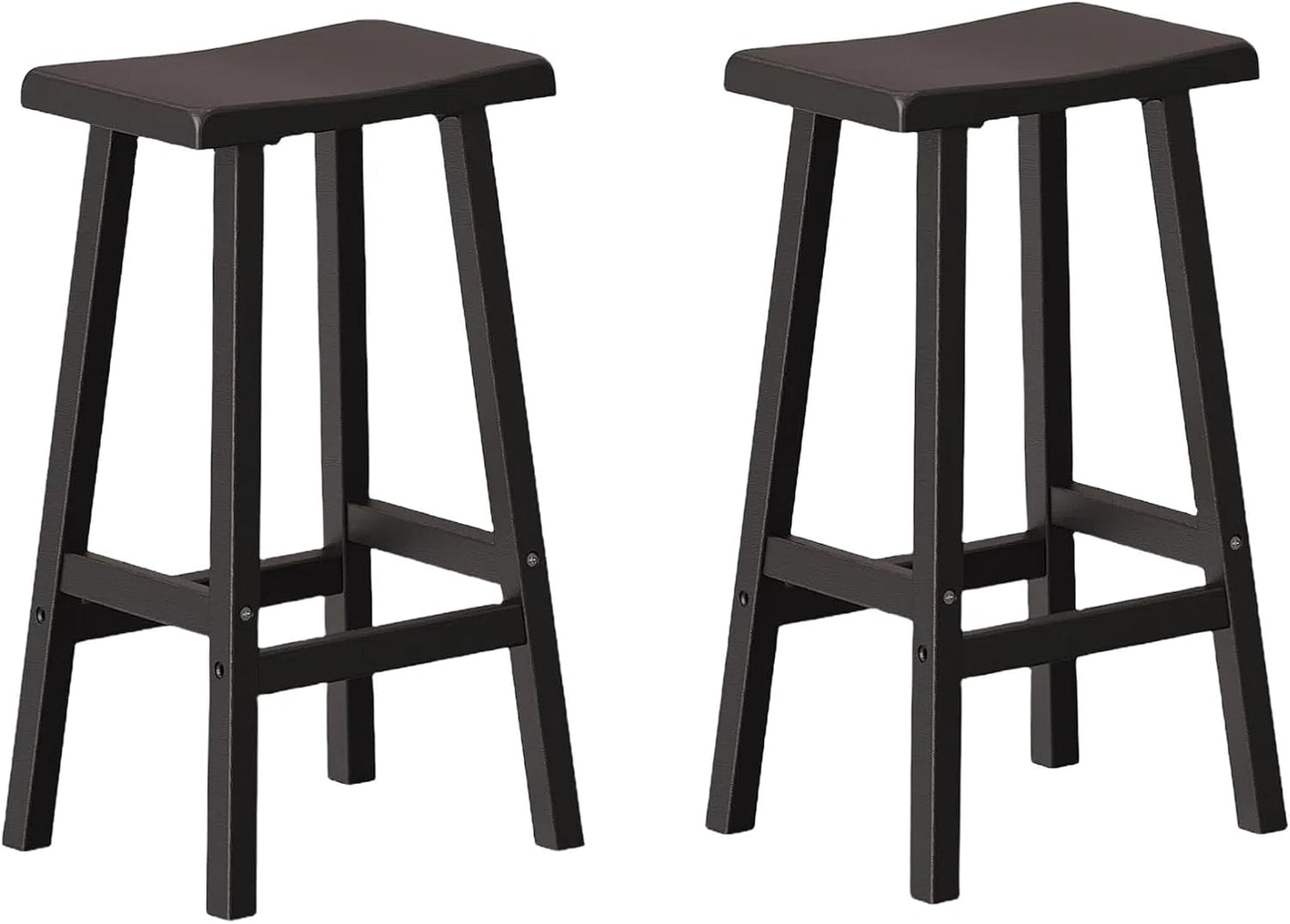 29" H Bar Stools Set of 2 - Classic Saddle Seat with Footrest, Resin Kitchen Counter Stool, Anti-Slip & Waterproof - Tall Barstools for Bar, Kitchen, Dining Room, Lounge - Black
