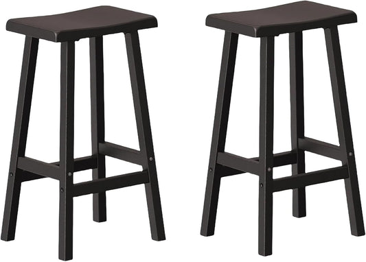 29" H Bar Stools Set of 2 - Classic Saddle Seat with Footrest, Resin Kitchen Counter Stool, Anti-Slip & Waterproof - Tall Barstools for Bar, Kitchen, Dining Room, Lounge - Black