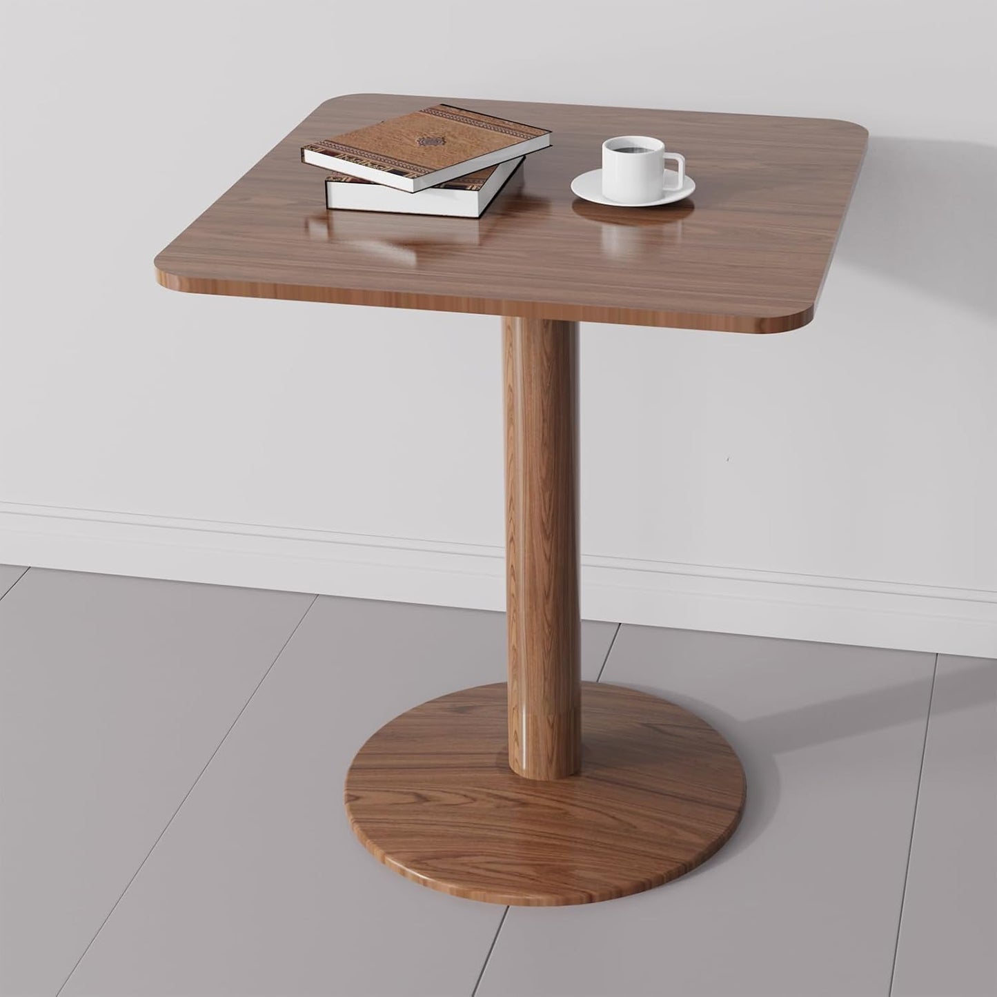 23.62" Mid-Century Modern Square Dining Table for 2 People, Small Dining Room Table with Sturdy Pedestal, Square Kitchen Table for Dining Room, Kitchen, Living Room, Restaurants, Cafes