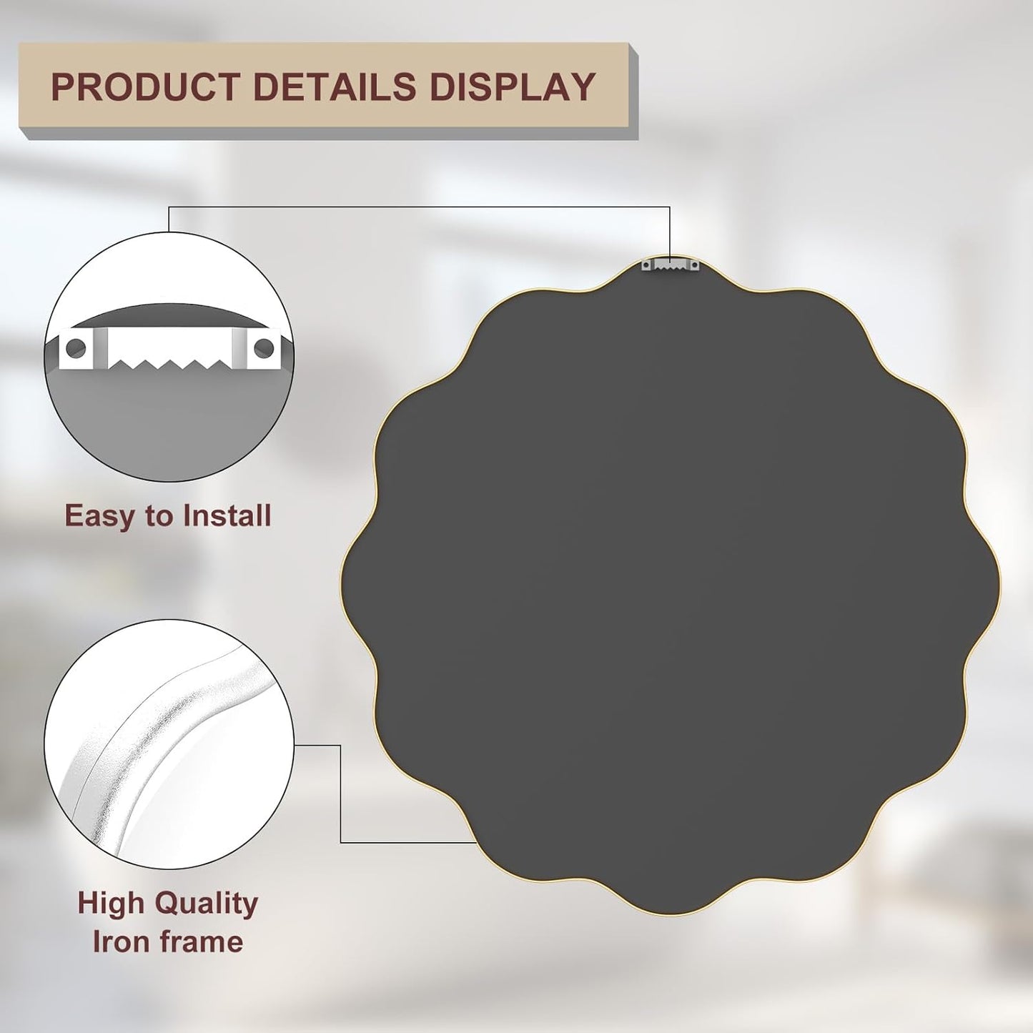 PROHOMEWARE White Round Mirror 28 Inch Wavy Bathroom Vanity Mirror White Frame Modern Wall Mirror Decorative Wall-Mounte Anti-Rust, Tempered Glass