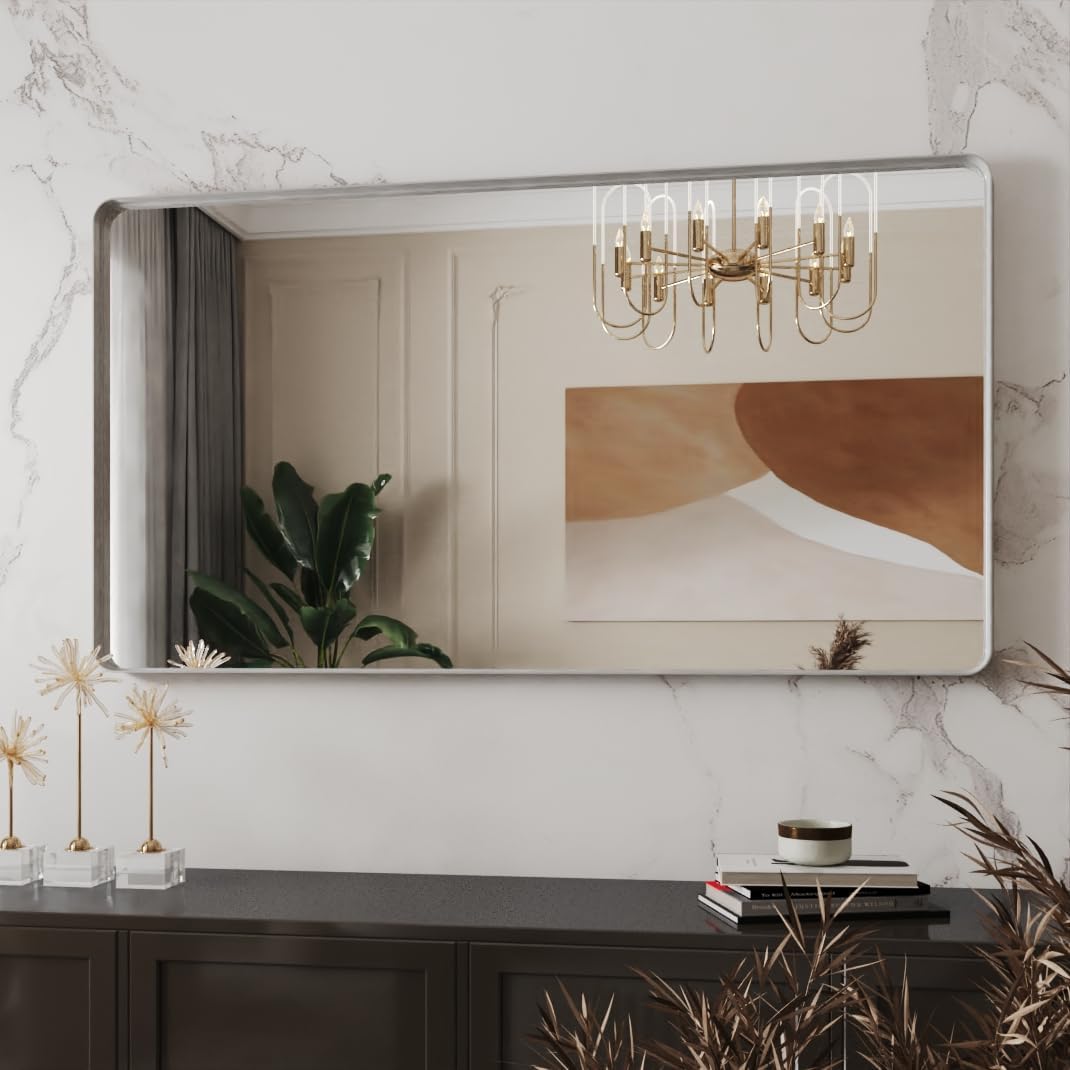 30x55 Silver Bathroom Mirror concave Frame,Wall-Mounted Mirrors,Mirror for Bathroom,Bathroom Mirrors Pair,Bathroom Vanity Mirror,Espejo para baño