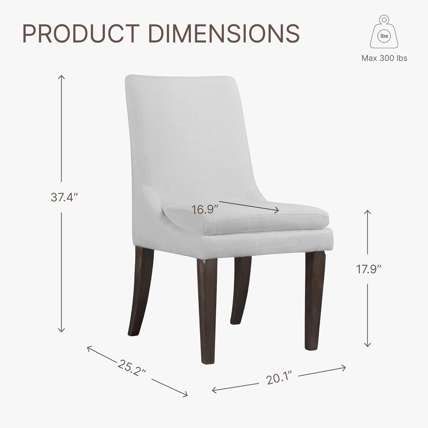 Upholstered Dining Chairs Modern Sidechair Performance Fabric High Back Armlesschair for Diningroom Kitchen,White,Set of 2(1 Box)